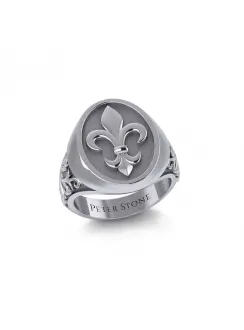 Fleur de Lis Mens Signet Ring