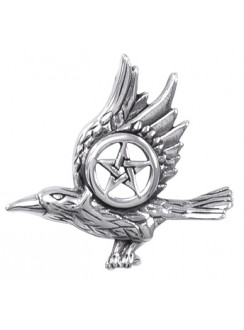 Raven with Pentagram Sterling Silver Pendant