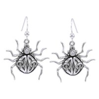 Spider with Triquetra Silver Earrings