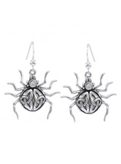 Spider with Triquetra Silver Earrings