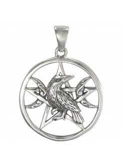 Raven Pentacle Moon Sterling Silver Pendant