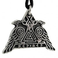 Valhalla Raven Warrior Odin Huginn and Muninn Pewter Necklace