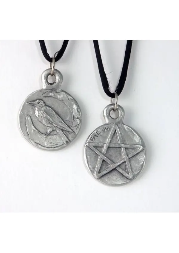 Raven Pentacle Double Sided Pewter Necklace