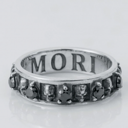 Memento Mori Skull Band Ring Sterling Silver with Gemstones