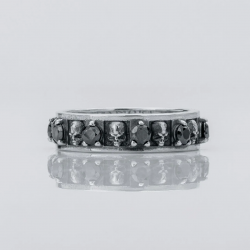 Memento Mori Skull Band Ring Sterling Silver with Gemstones