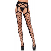 Diamond Net Black Suspender Stockings