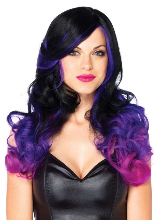 Allure Black Wig with Purple Tips