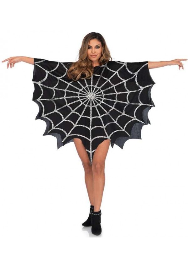 Spider Web Black Unisex Glitter Poncho