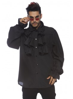 Ruffle Front Black Mens Shirt