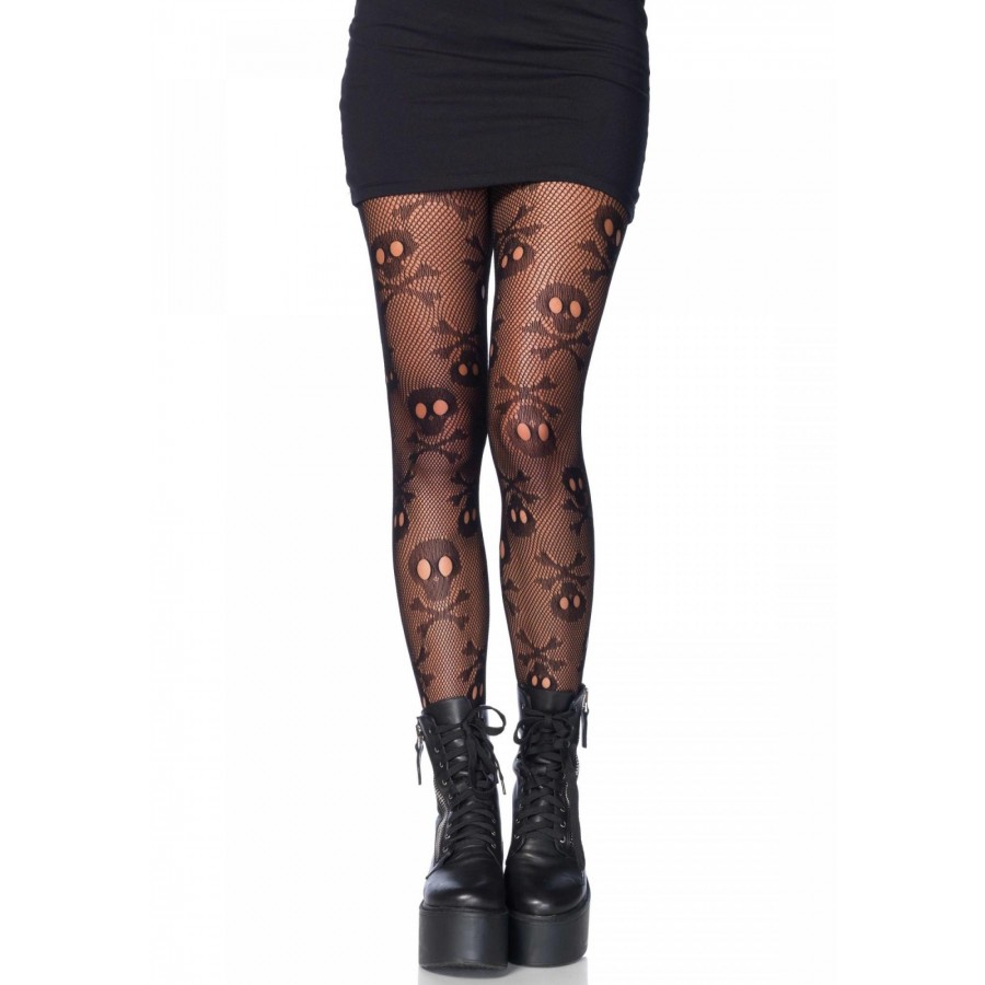 Black Skull & Crossbones Fishnet Tights