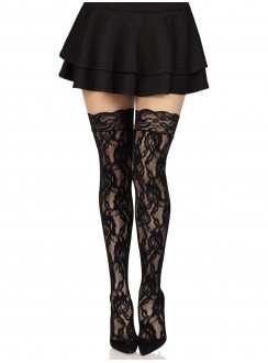 Black Rose Lace Thigh High Stockings