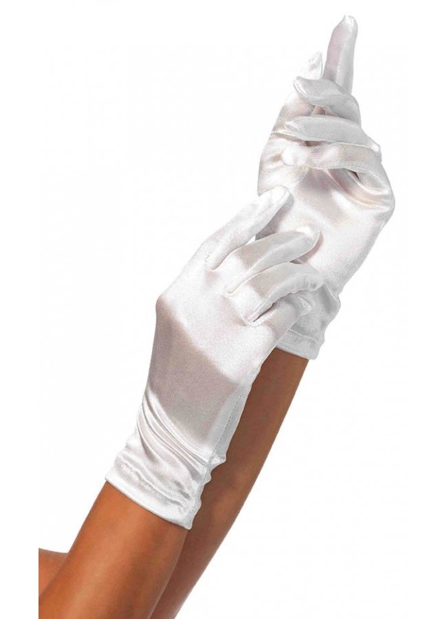 short white satin gloves