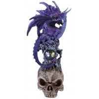 Purple Dragon on Skull Fantasy Art Statue