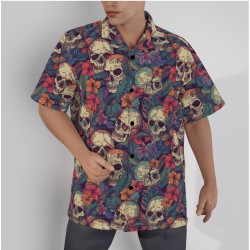 Tropical Skull Print Men's Hawaiian Button-Up Shirt