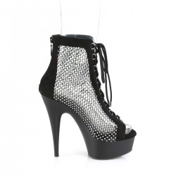 Delight Rhinestone Net Black Platform Ankle Boots