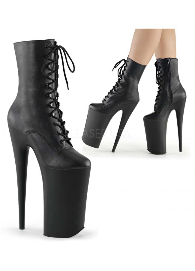 high heel black lace up boots