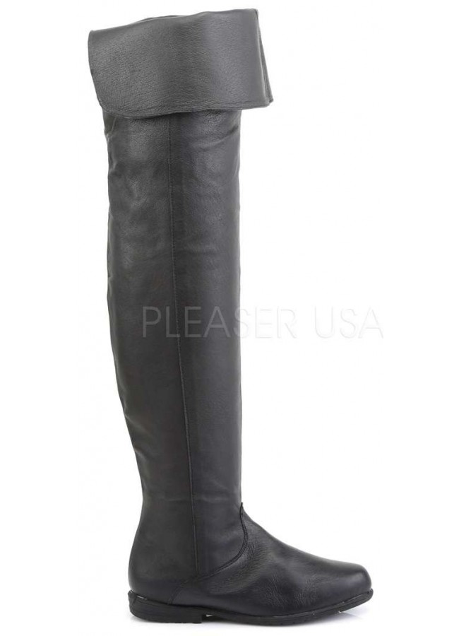 thigh high flat black leather boots