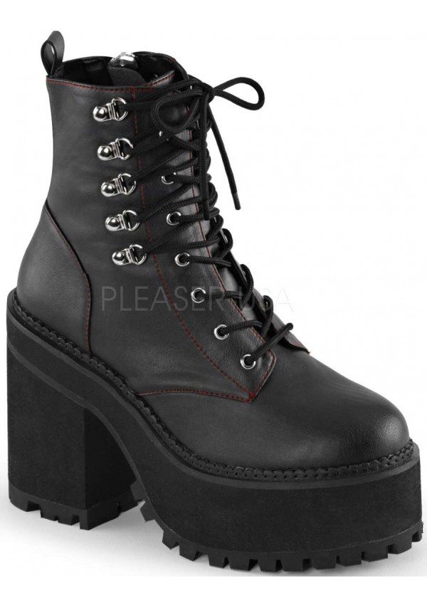 Assault 100 Womens Block Heel Vegan Black Leather Combat Boot - 4 3/4 ...