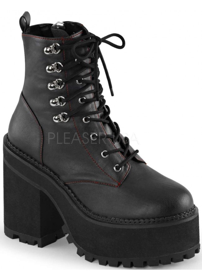 black faux leather combat boots
