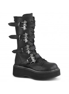 Emily Black Bat Buckled Boots for Women