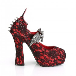 Demon Bat Red and Black Lace Mary Jane Pumps