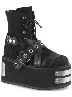 Damned Black Canvas Platform Ankle Boots