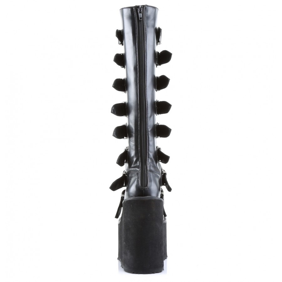 Swing Buckled Womens Platform Boots - Gothic Knee Boots with Metal Plates