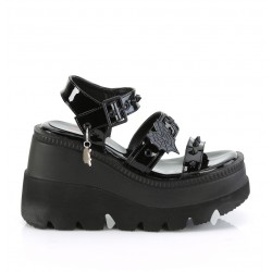 Shaker Black Patent Wedge Platform Sandal