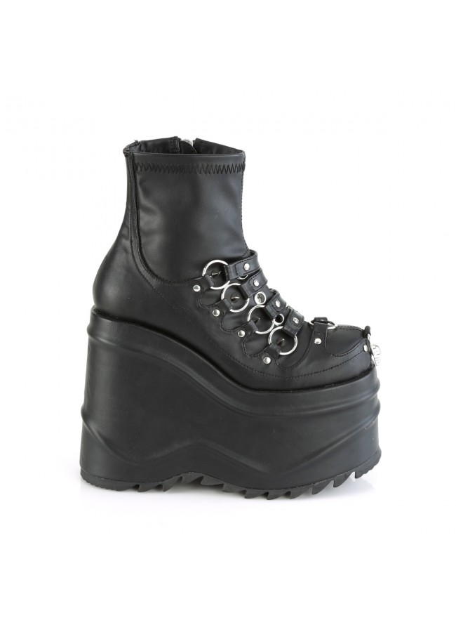 Wave Platform Black Platform Ankle Boot Gothic Boots for Women