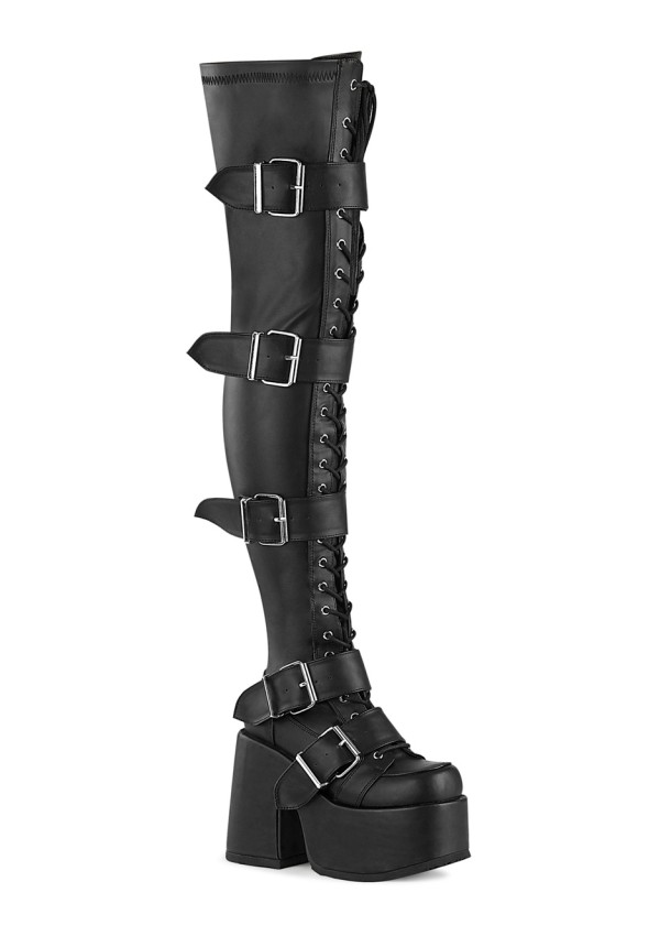 Black Chunky Platform Thigh High Boots