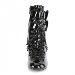 Coffin Buckled Granny Gothic Black Patent Ankle Boots