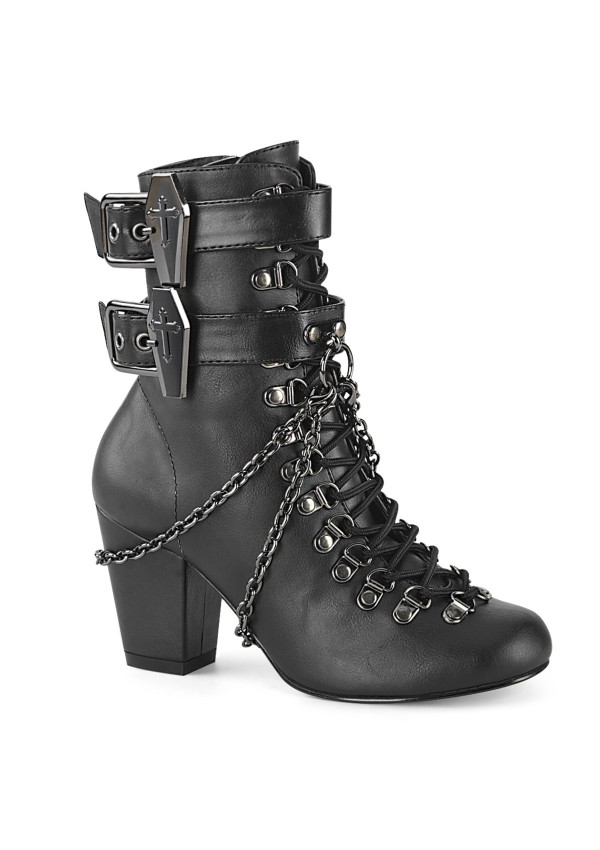 Coffin Buckled Granny Gothic Black Ankle Boots