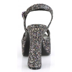 Dolly Black Glitter Platform Chunky Heel Sandal