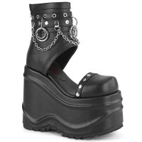 Wave Black Platform Sandal Bootsies with Chain