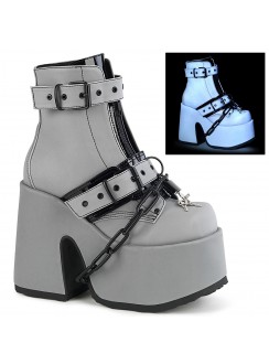 Grey Reflective Chained Camel Chunky Heel Platform Boots