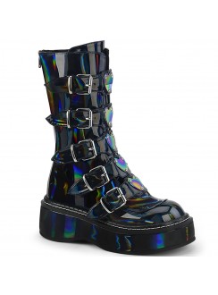 Emily Black Hologram Heart Combat Boots