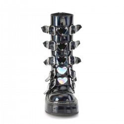 Emily Black Hologram Heart Combat Boots