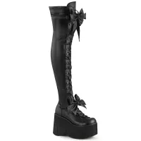 Kera Black Platform Thigh High Boots with Bow