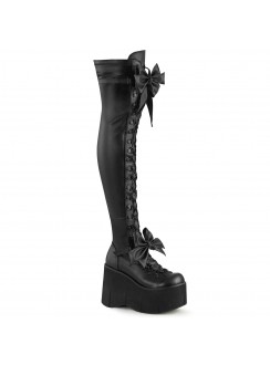 Kera Black Platform Thigh High Boots with Bow