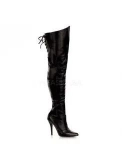 Legend Black Lace up Back Leather Thigh High Boots