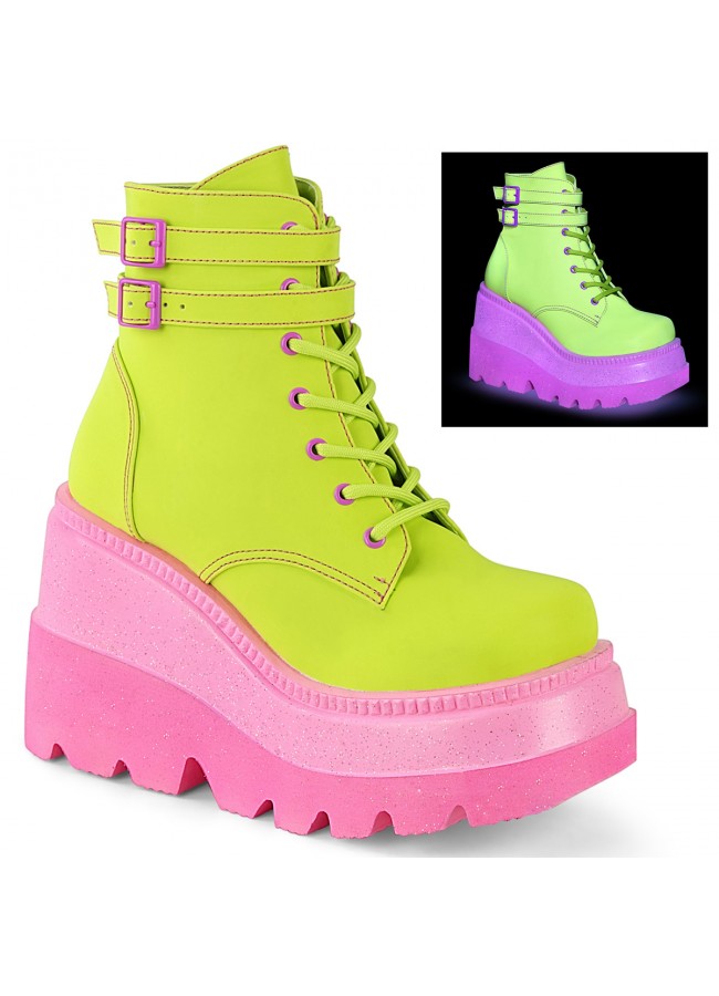 lime green and black boots