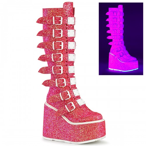 Swing Pink Glitter Women's Platform Boot | Gothic Plus