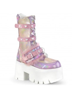 Ashes Heart Pink Mid-Calf Platform Boots