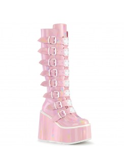 Swing Buckled Pink Hologram Womens Platform Boots