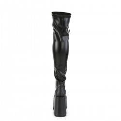 Camel Thigh High Chunky Platform Boots - Black Matte