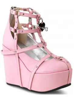 Heart Charm Poison Pink Cage Wedge Gothic Shoes