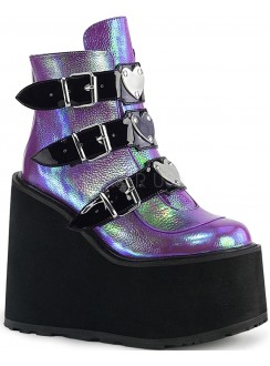 Purple Iridescent Platform Wedge Ankle Boots