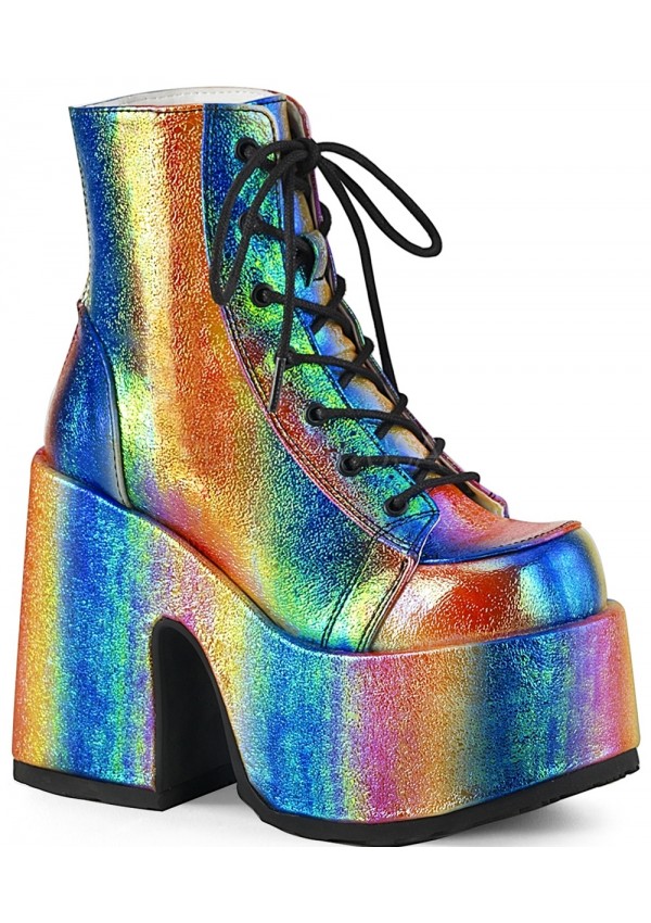 Rainbow Iridescent Chunky Platform Boots Gothic Boots For Women 
