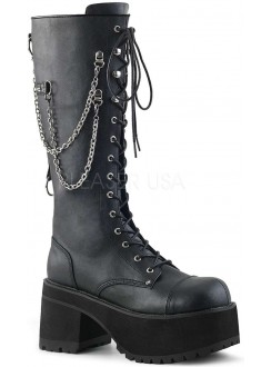 black knee high combat boots