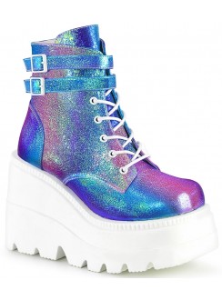 Purple Iridescent Wedge Heel Womens Ankle Boots